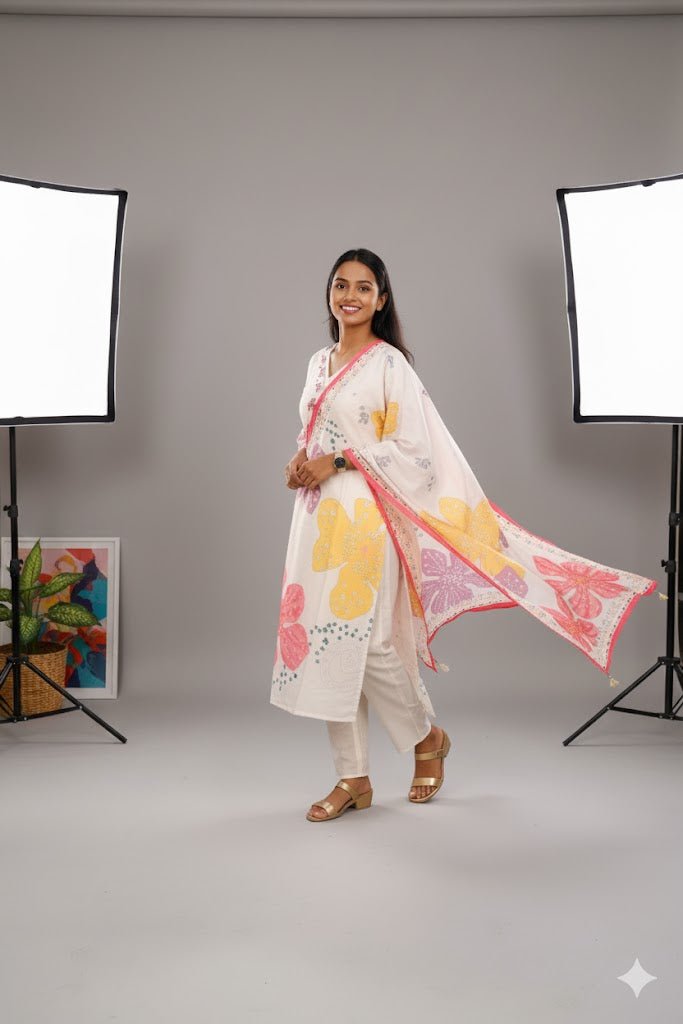 White Floral Print Salwar Kameez For Women & Girls - Aira Fabrics Designer Studio