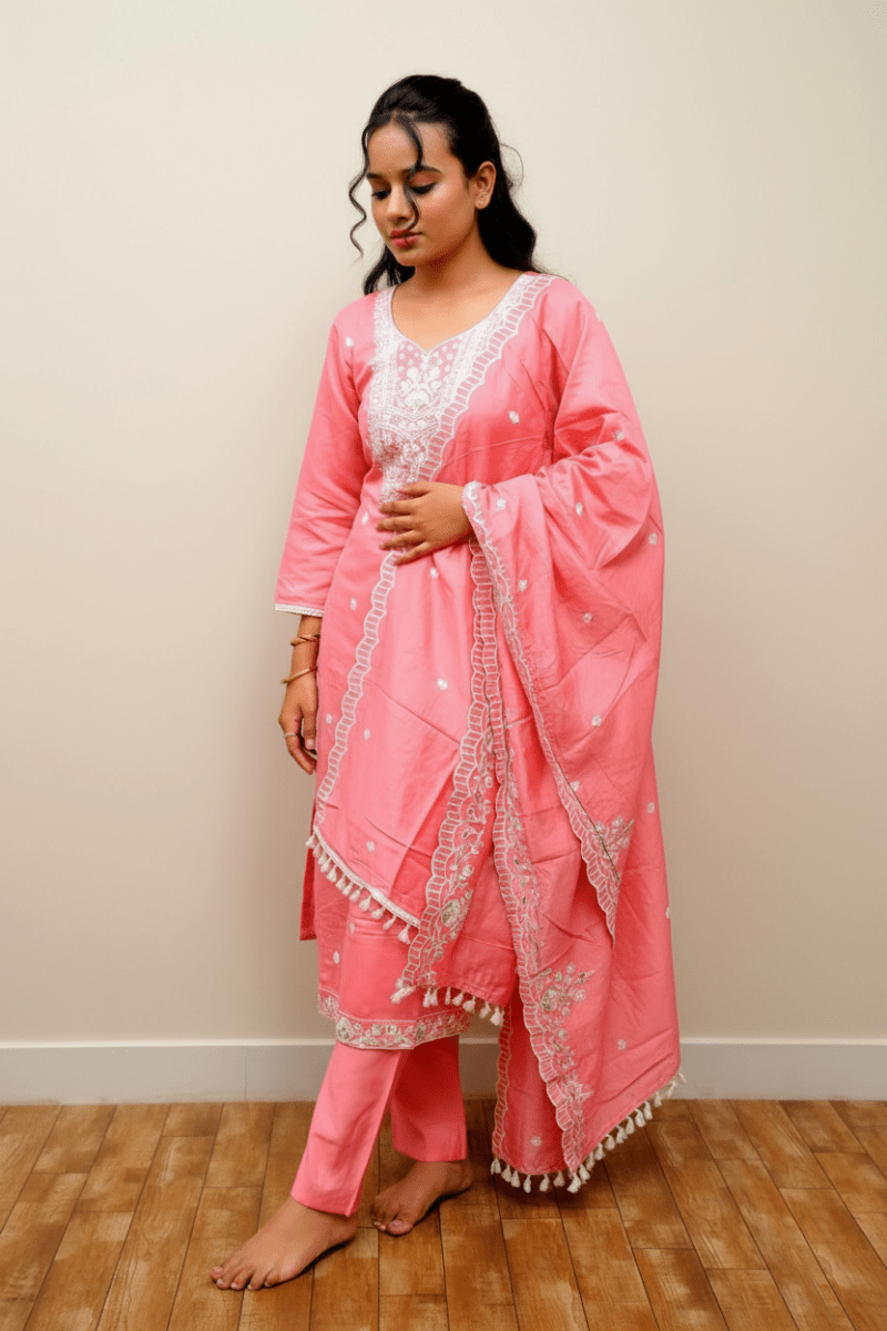 White Kurti With White Embroidery For Women & Girls - Aira Fabrics Designer Studio