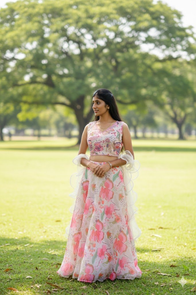 White Pink Floral Lehenga For Women & Girls - Aira Fabrics Designer Studio