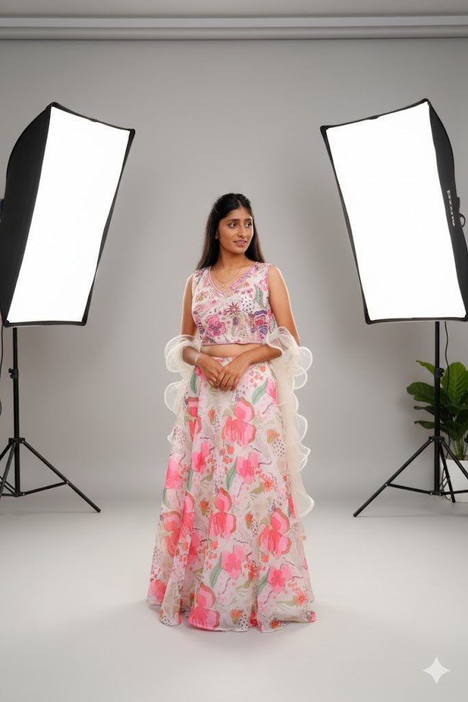 White Pink Floral Lehenga For Women & Girls - Aira Fabrics Designer Studio