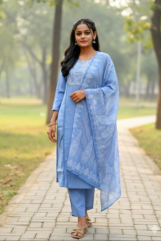 Blue Kurti With Elegant Design For Women & Girls