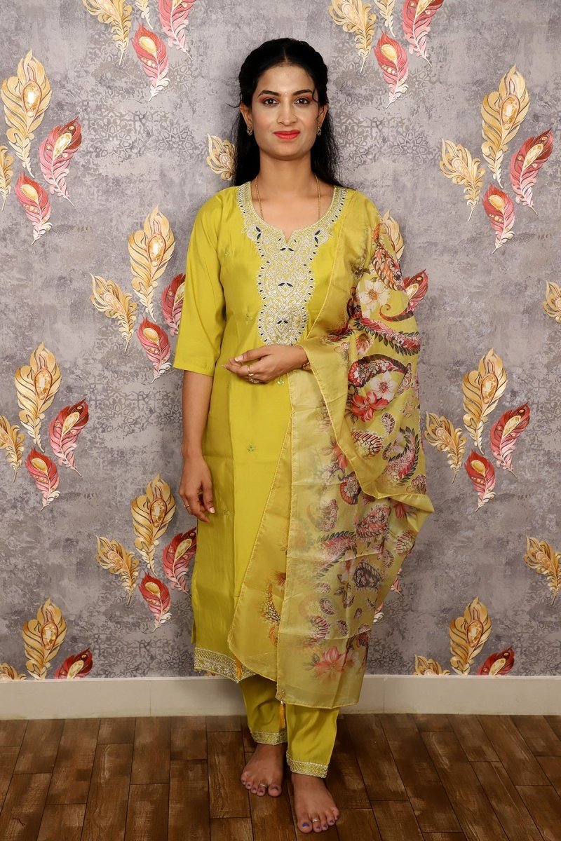 Yellow Kurti With Floral Dupatta For Women & Girls - Aira Fabrics Designer Studio
