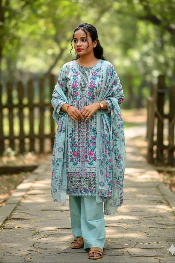 Light Grey Kurti With Floral Design For Women & Girls